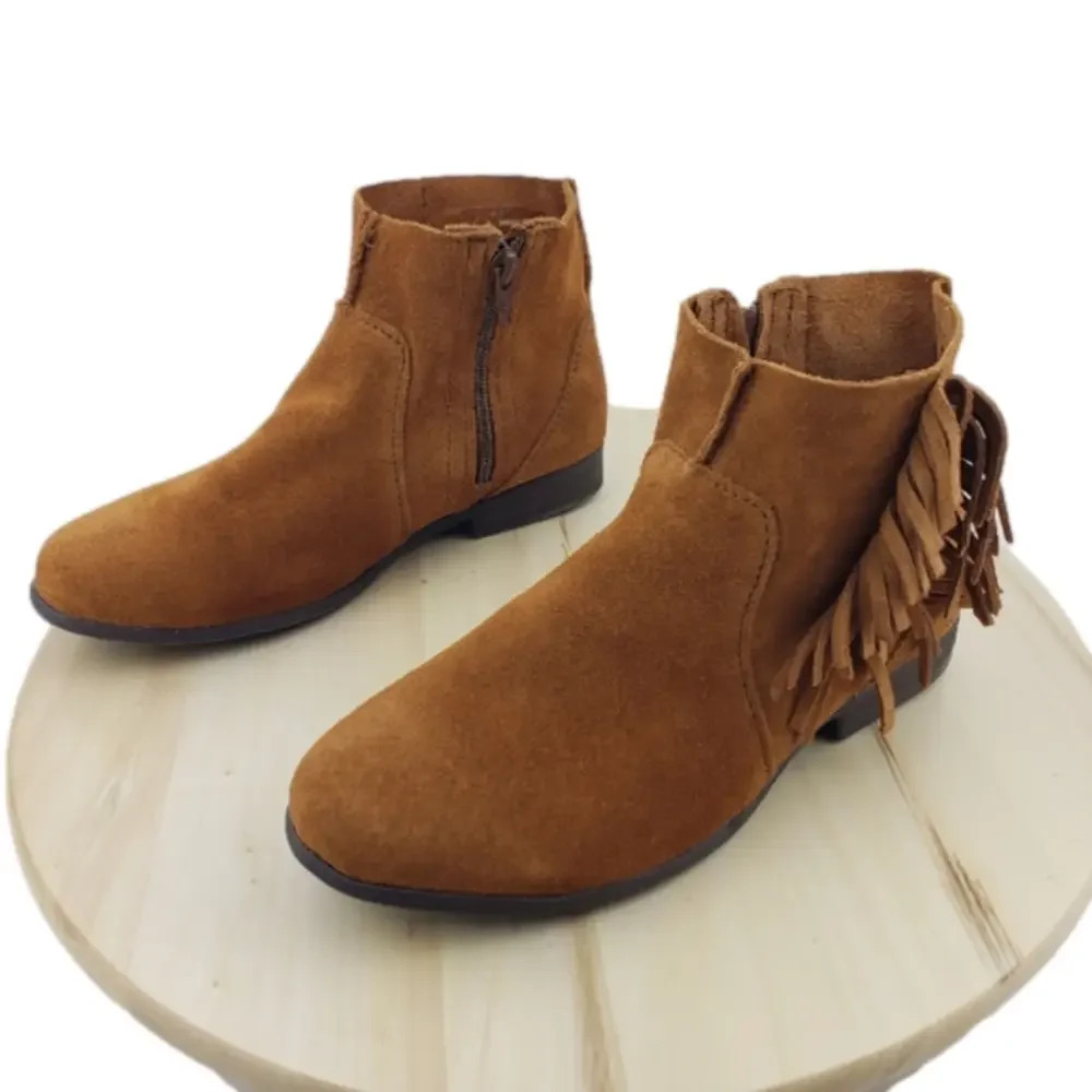 Minnetonka Fringe Boots Size 6 Tan Brown Suede Moccasins Ankle Booties Western - Picture 1 of 11